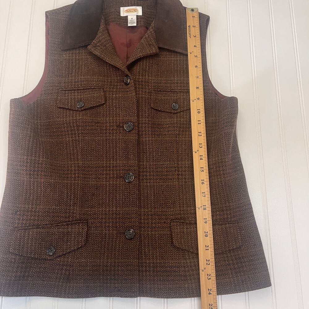 Vintage Talbots Houndstooth Lambswool Vest Suede Collar Made USA Womens Medium - Picture 3 of 9